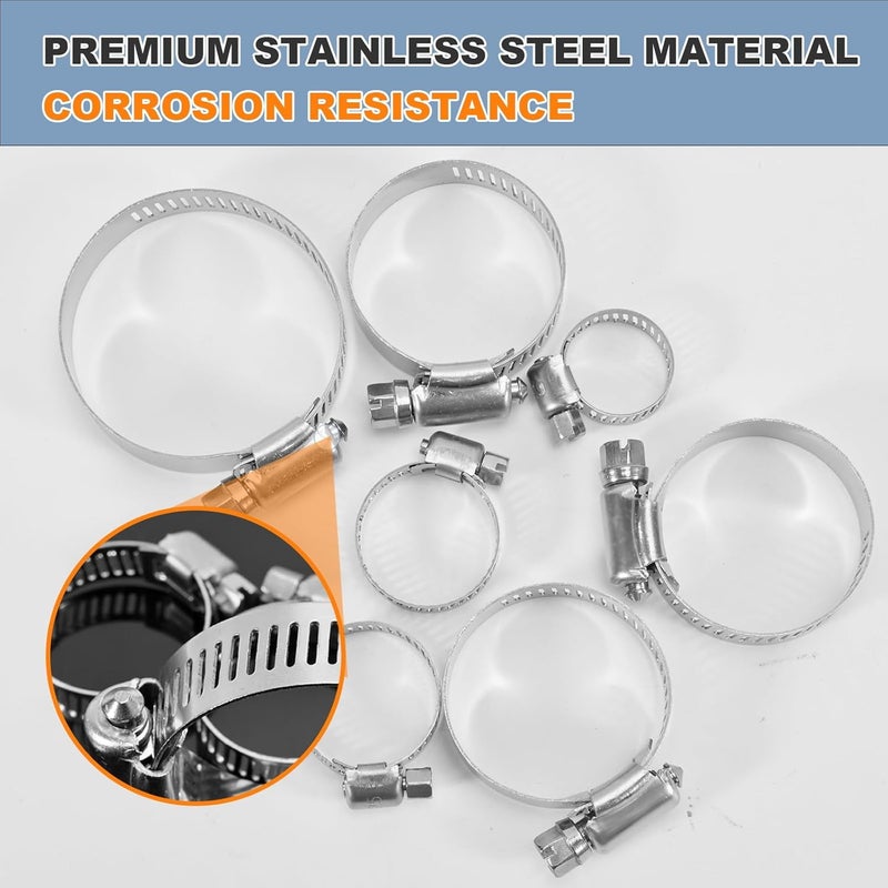 CARLWIN 22pcs Premium Stainless Steel Hose Clamp Assortment Kit, Worm Gear Clamps, 1/4"-2" (6-51mm) Small Hose Clamps for Plumbing, Automotive, Industrial, and Home Use - Image 4